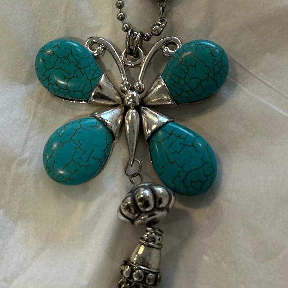 Bohemian Turquoise Colour Long necklace Howlite Stone - Picture 2 of 6